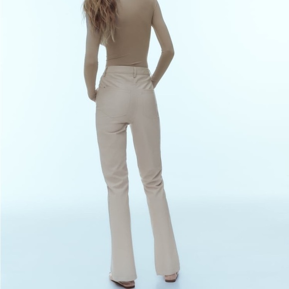 Nwt ZARA FAUX LEATHER SLIM FLARE TROUSERS WITH SLITS SIZE US 4 - Picture 5 of 12
